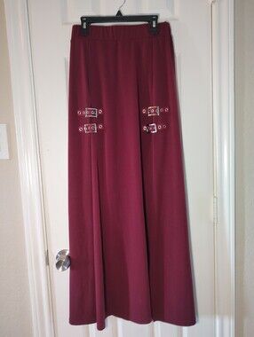 Retro Y2K Burgundy Double FrontSplit Buckle Maxi Skirt Open Leg Goth Size Medium